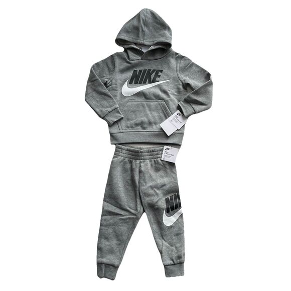Nike Sportswear Club Fleece Hoodie & Joggers 2 Pc Set Boys Gray Just Do It Sz 2T - Picture 1 of 9